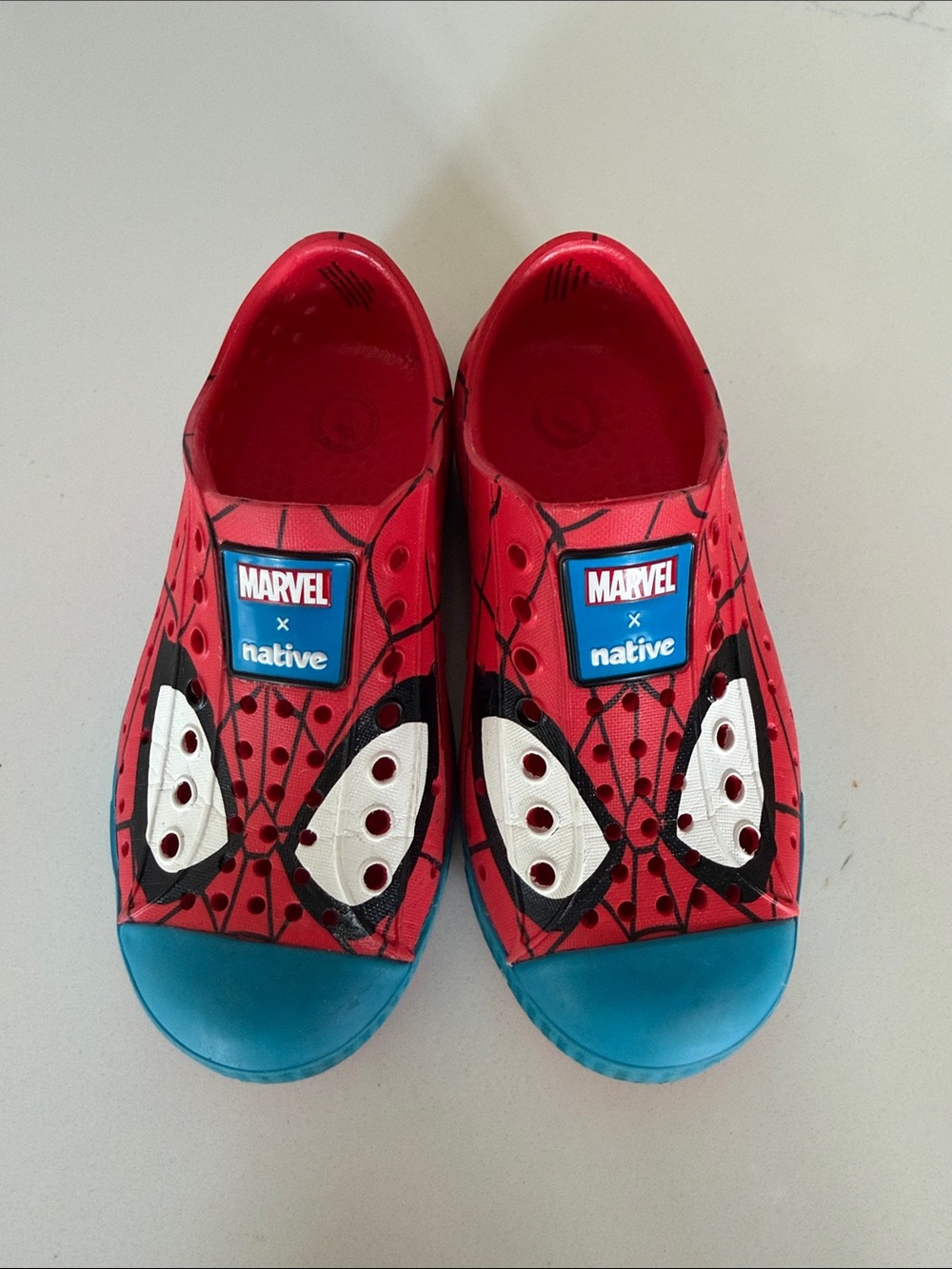 Native Shoes Kids Marvel Spider-Man Red with Blue Toe Water Shoes
